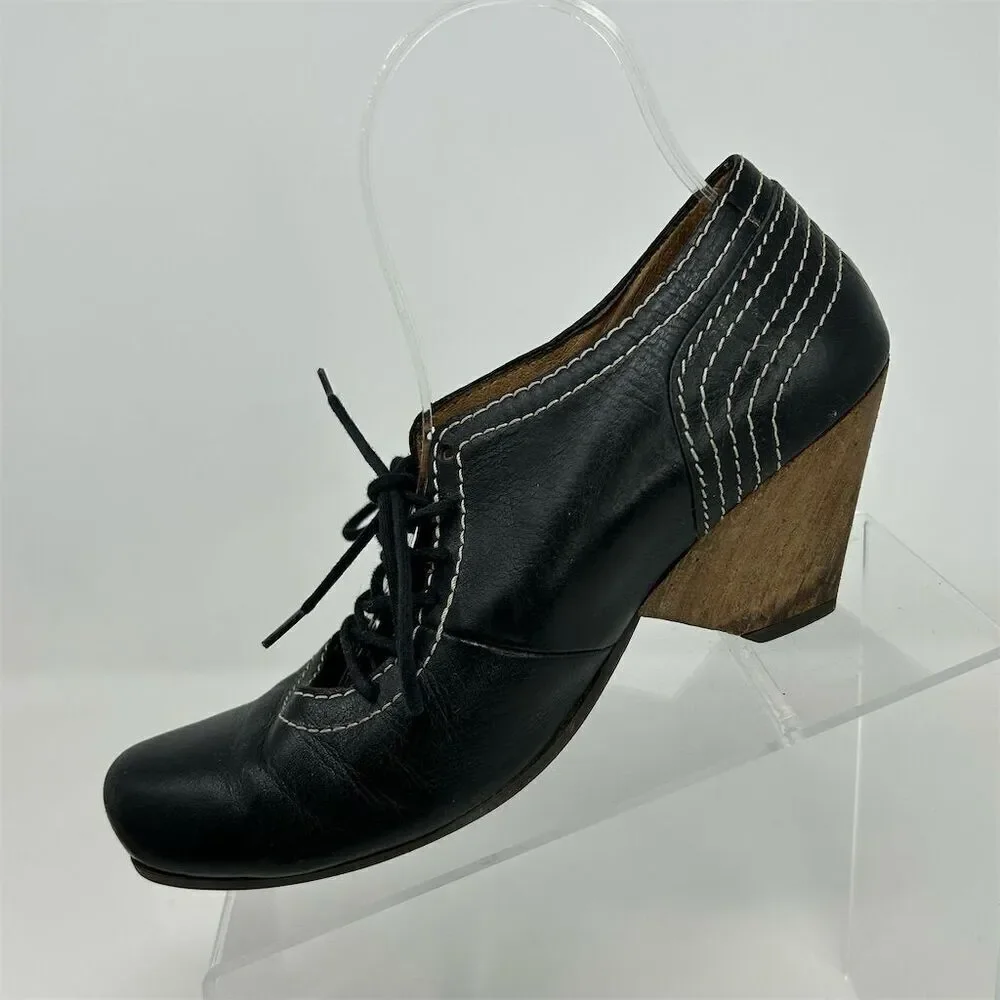 John Fluevog Women's Black Leather Lace-Up Heels Size 6.5 Formal Shoes Dressy